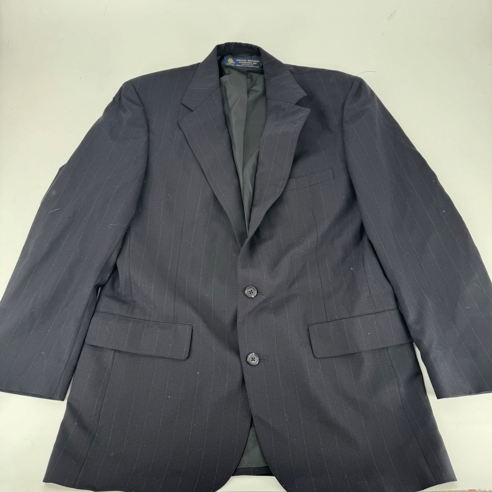 Brooks Brothers Mens Pinstripe Suit Jacket Blazer 42L Dark Navy Wool